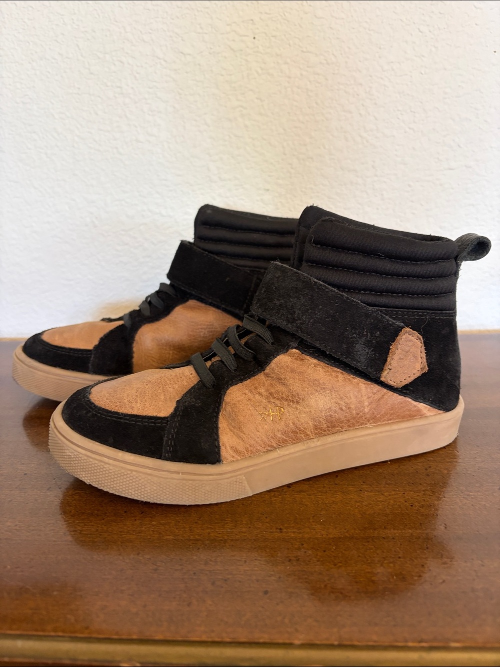 Freshly Picked Brooklyn Kids Leather High-Top Sneakers in Black and Tan 13